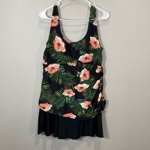 Shore shapes tropical flower swimsuit onepiece skirted